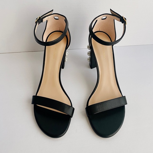 ✨New STUART WEITZMAN NearlyNude Pearl Studded Heel Leather Strappy Sandals 8B - Picture 3 of 10